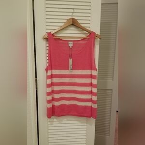 NWT NIC+ZOE Pink and Cream Striped Tank Top New Sz XL